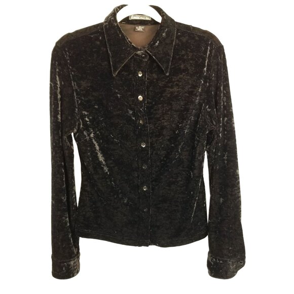 Vintage Guess Black velvet button up sweatshirt jacket size medium - Picture 2 of 10